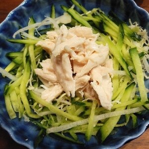 鶏ハムリメイク(2)きゅうりたっぷり棒々鶏サラダ
